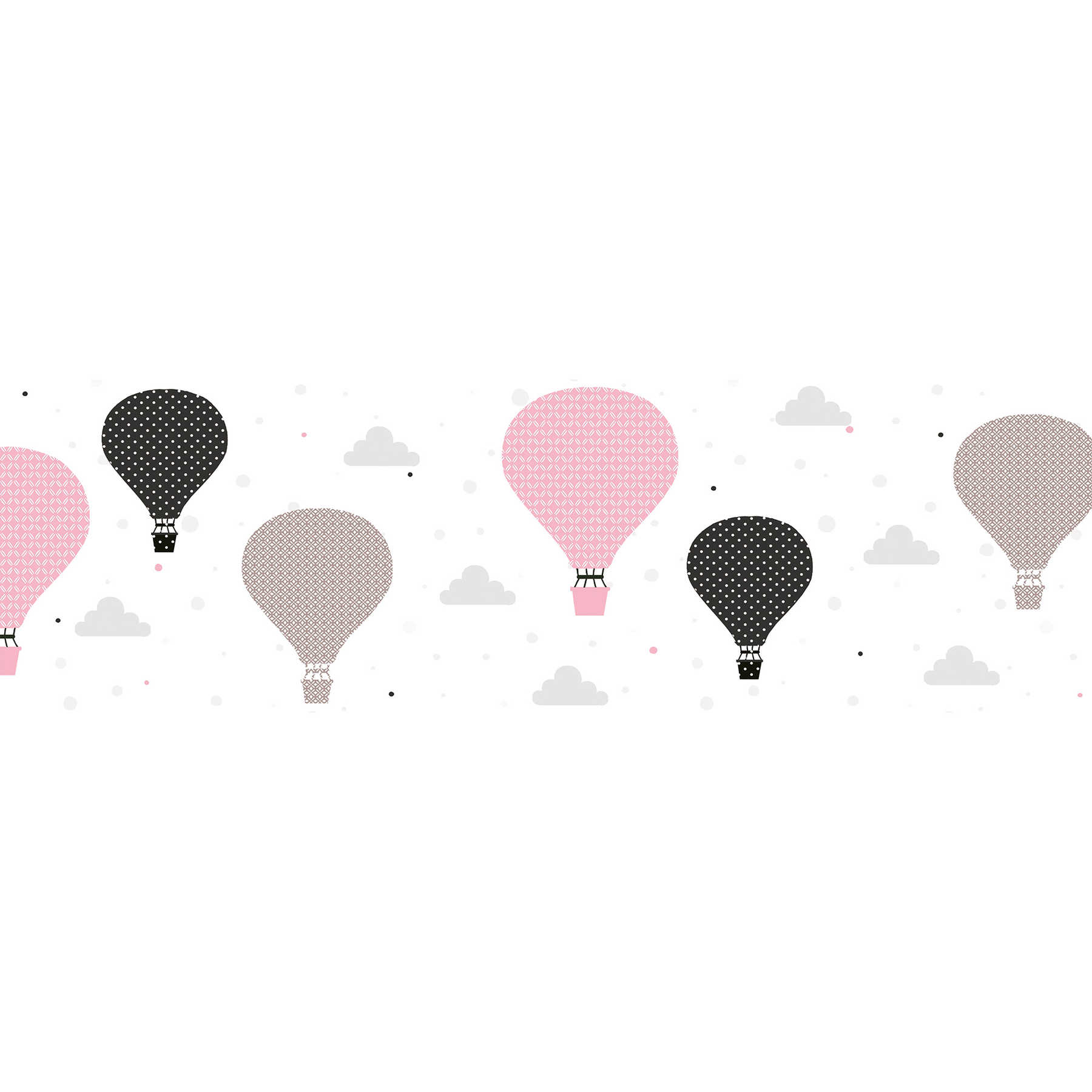 Girls wallpaper - border "A dream balloon ride" - pink, brown, black
