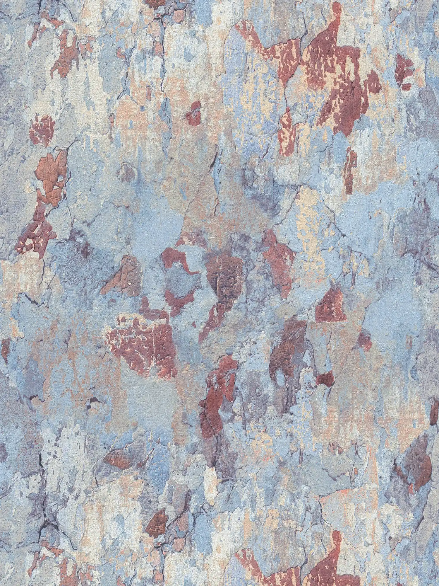 Wallpaper 3D rustic wall look in industrial style - beige, blue, brown
