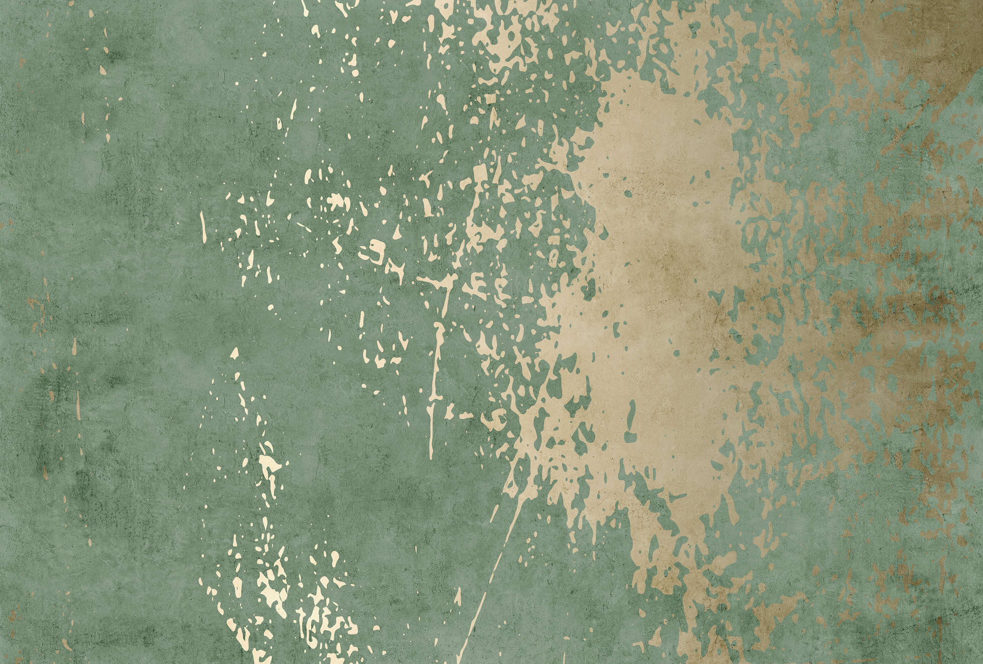             Vintage Wall 1 - papier peint vert sauge et or aspect plâtre usé
        