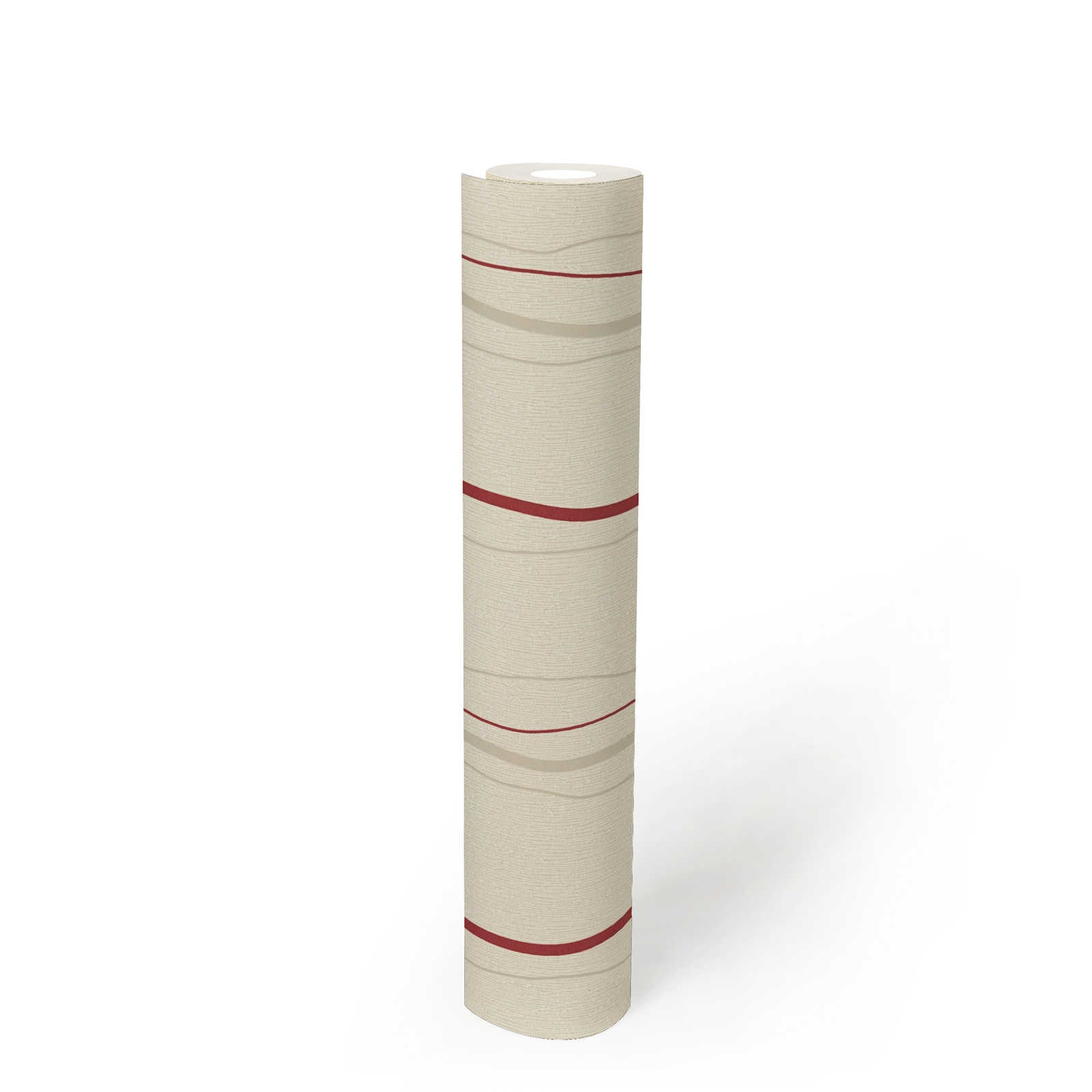             Behang met lijnenspel verticale strepen - crème, rood, beige
        