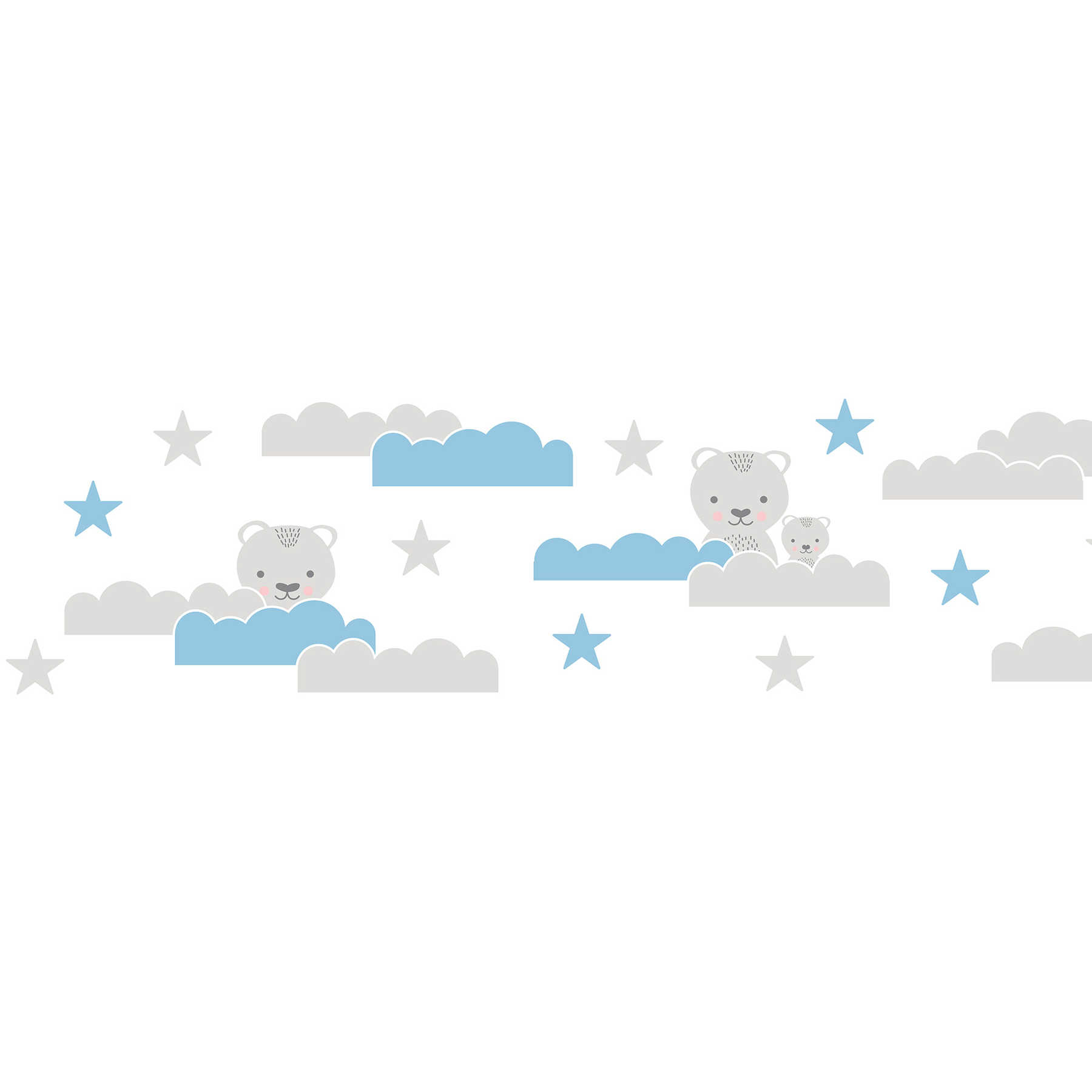 Zelfklevende Jongens Babykamer Border "Bear Sky" - Grijs, Blauw, Wit
