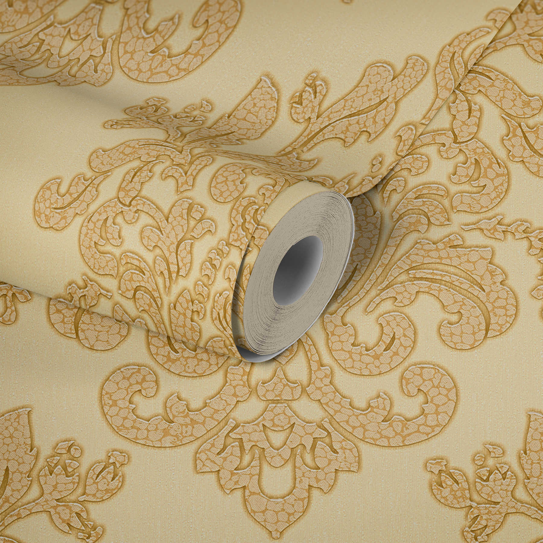             Papel pintado no tejido ornamental dorado con efecto craquelado - metálico
        