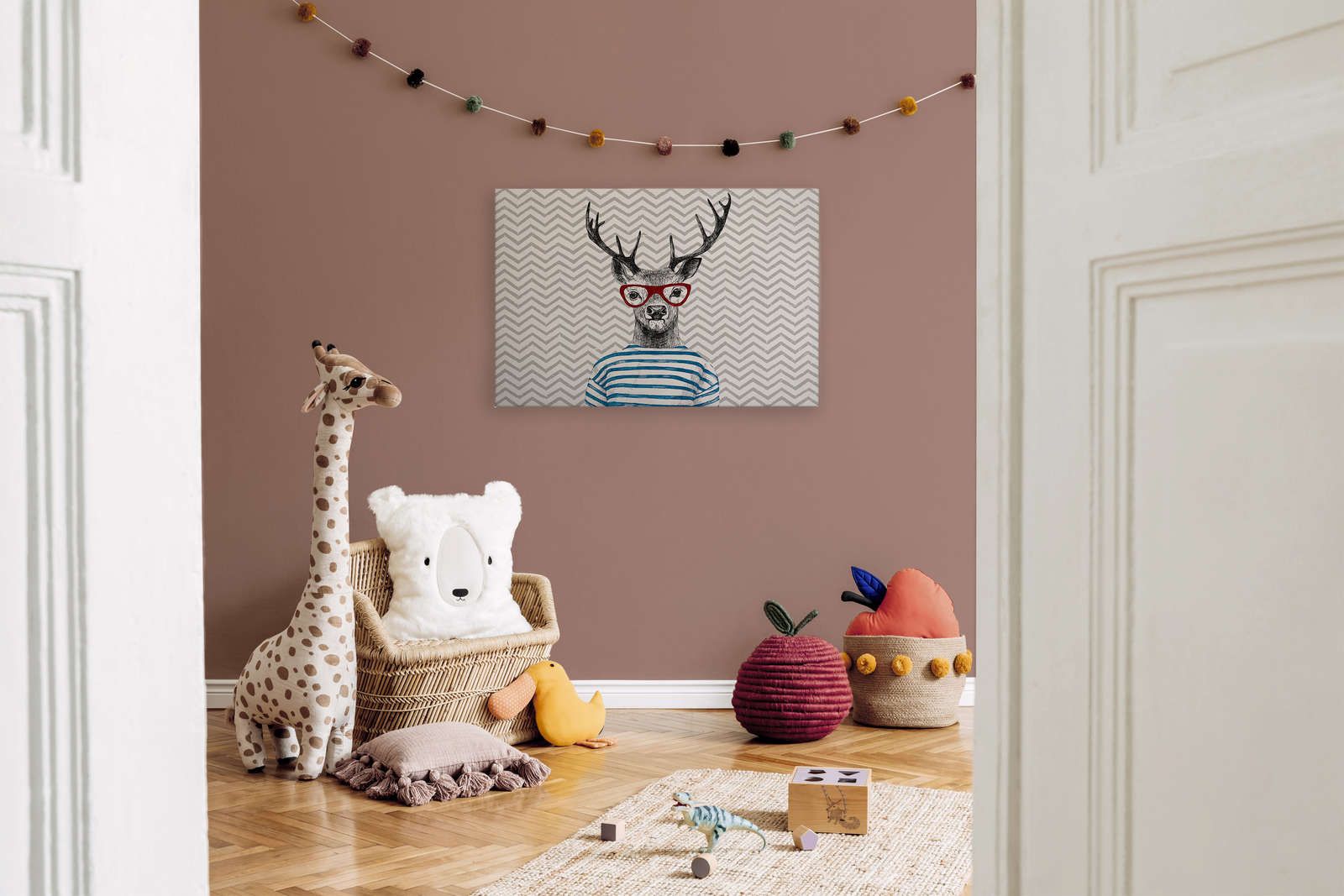             Cuadro lienzo habitación infantil diseño cómic, ciervo con gafas - 0,90 m x 0,60 m
        