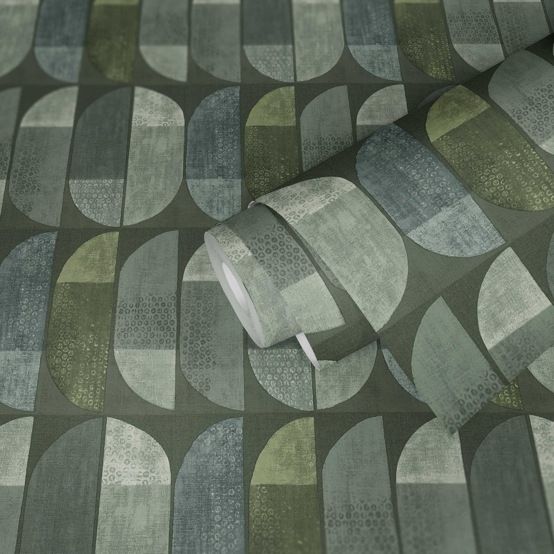             Wallpaper geometric retro pattern, Scandinavian style - green
        