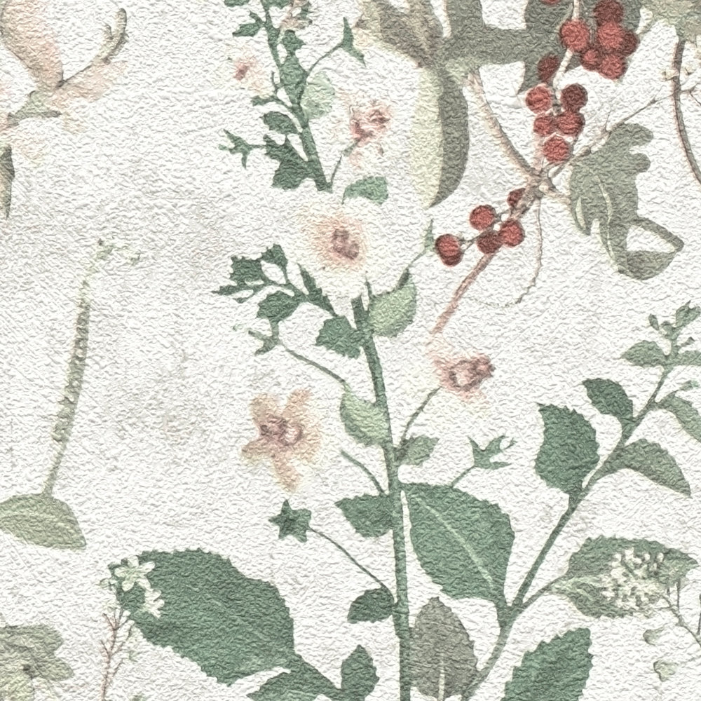             Wallpaper flowers & berries in country style - cream, red
        