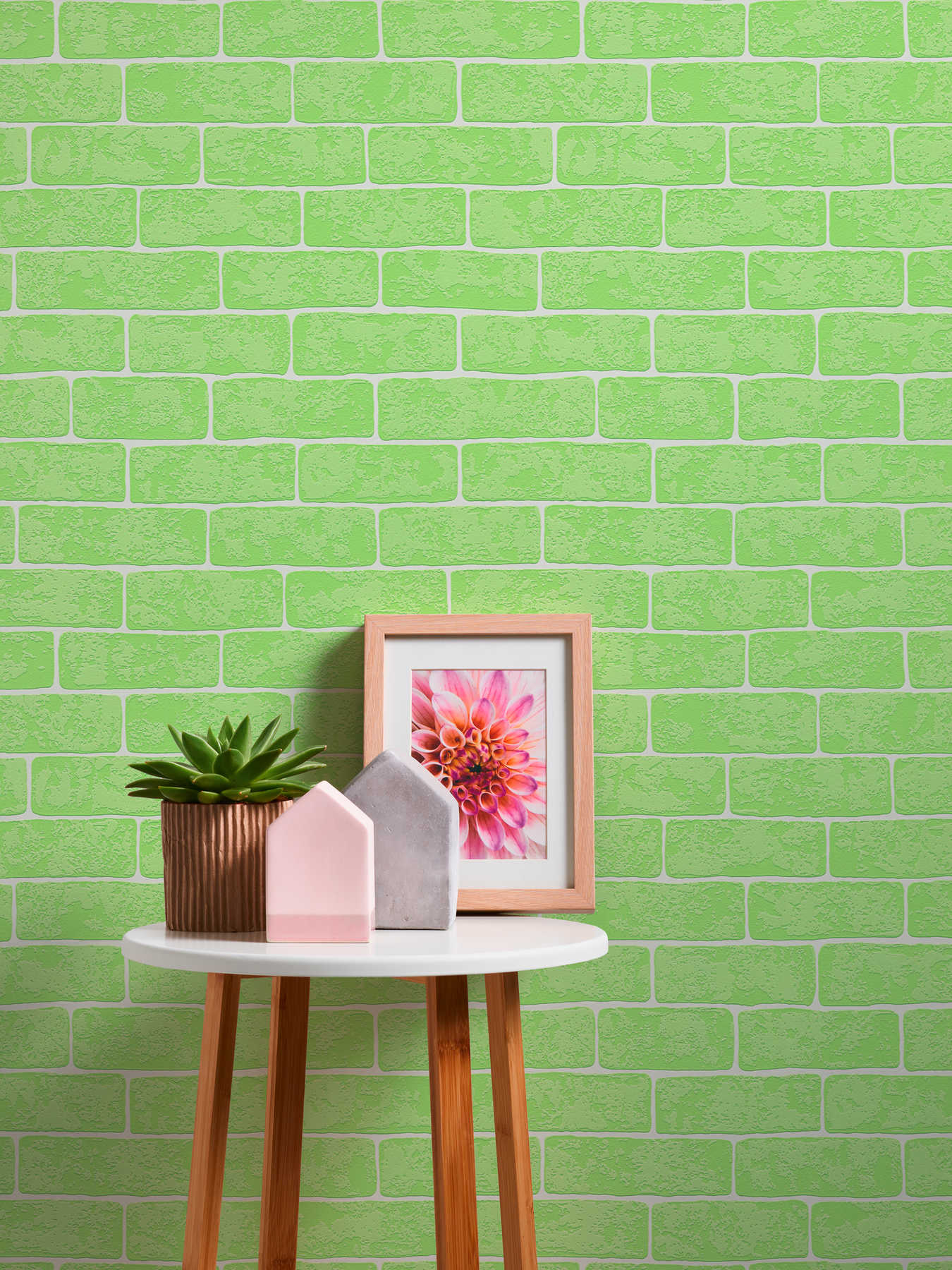             Papier peint intissé Mur de pierres avec structure 3D - vert, blanc
        