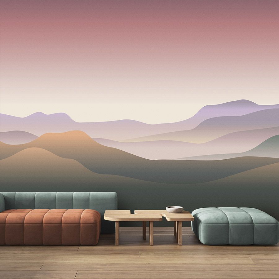 Photo wallpaper »terra« - Colourful mountain landscape - Matt, Smooth non-woven fabric
