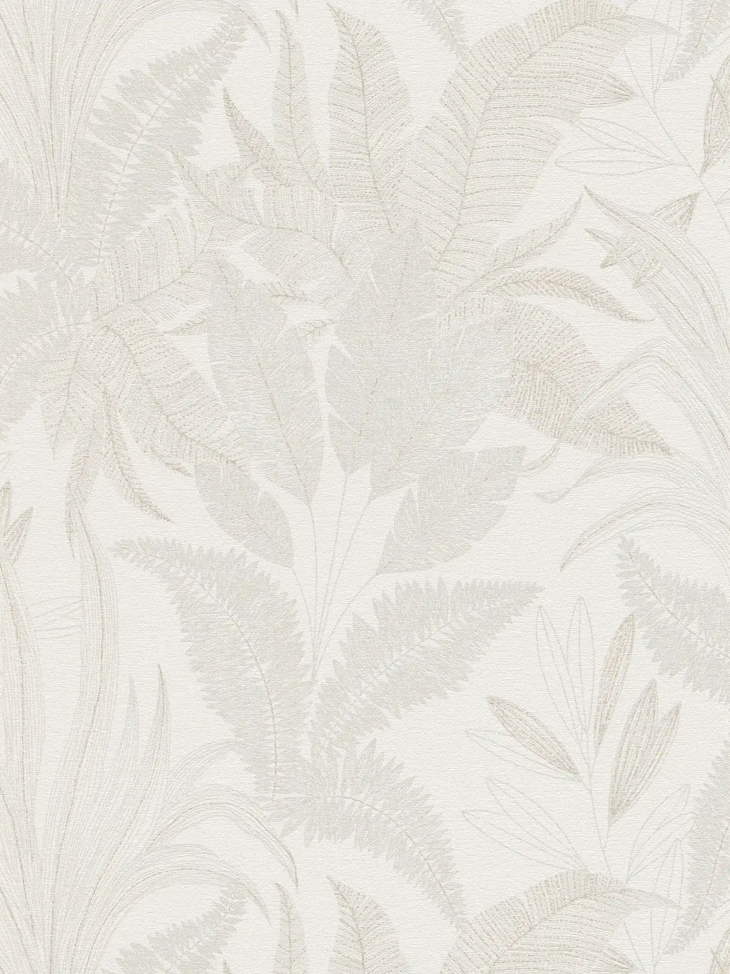 Floral non-woven wallpaper with leaf pattern in soft colours - cream, beige
