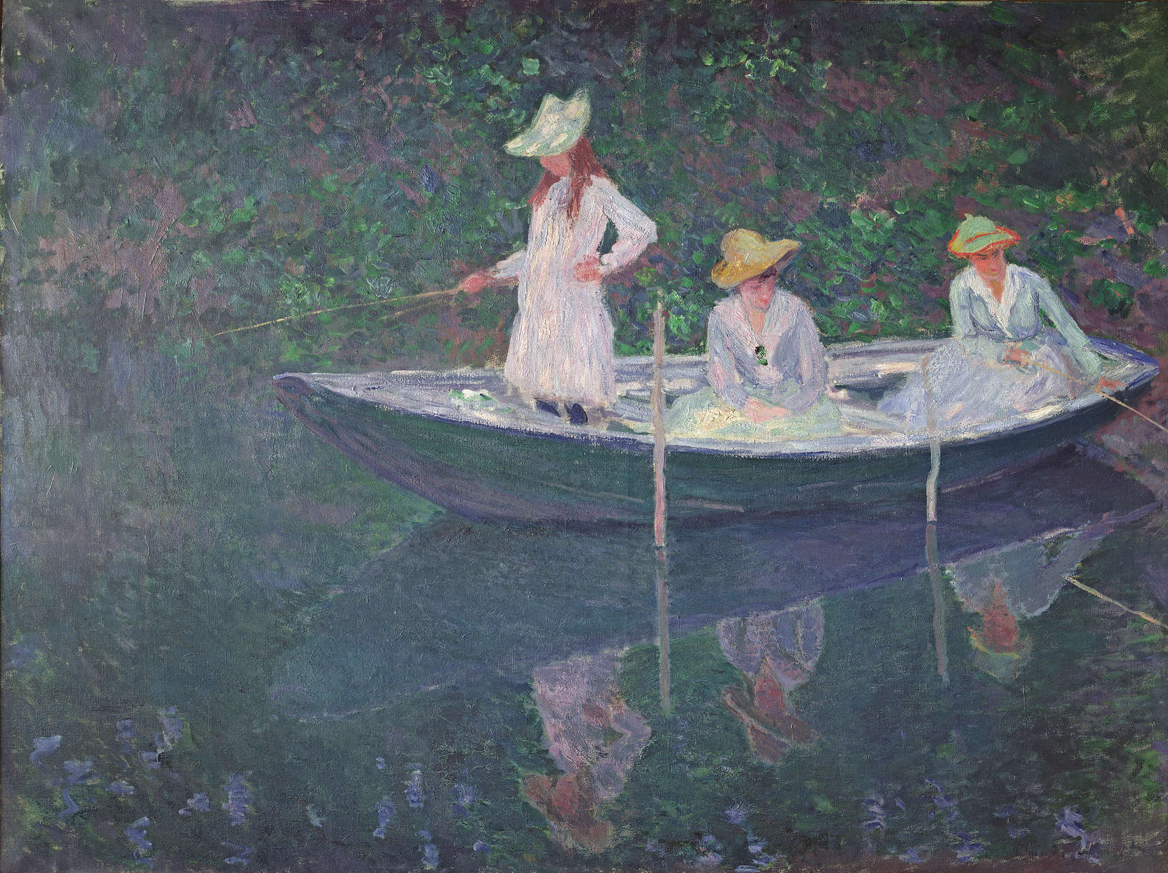            De boot in Giverny" muurschildering van Claude Monet
        