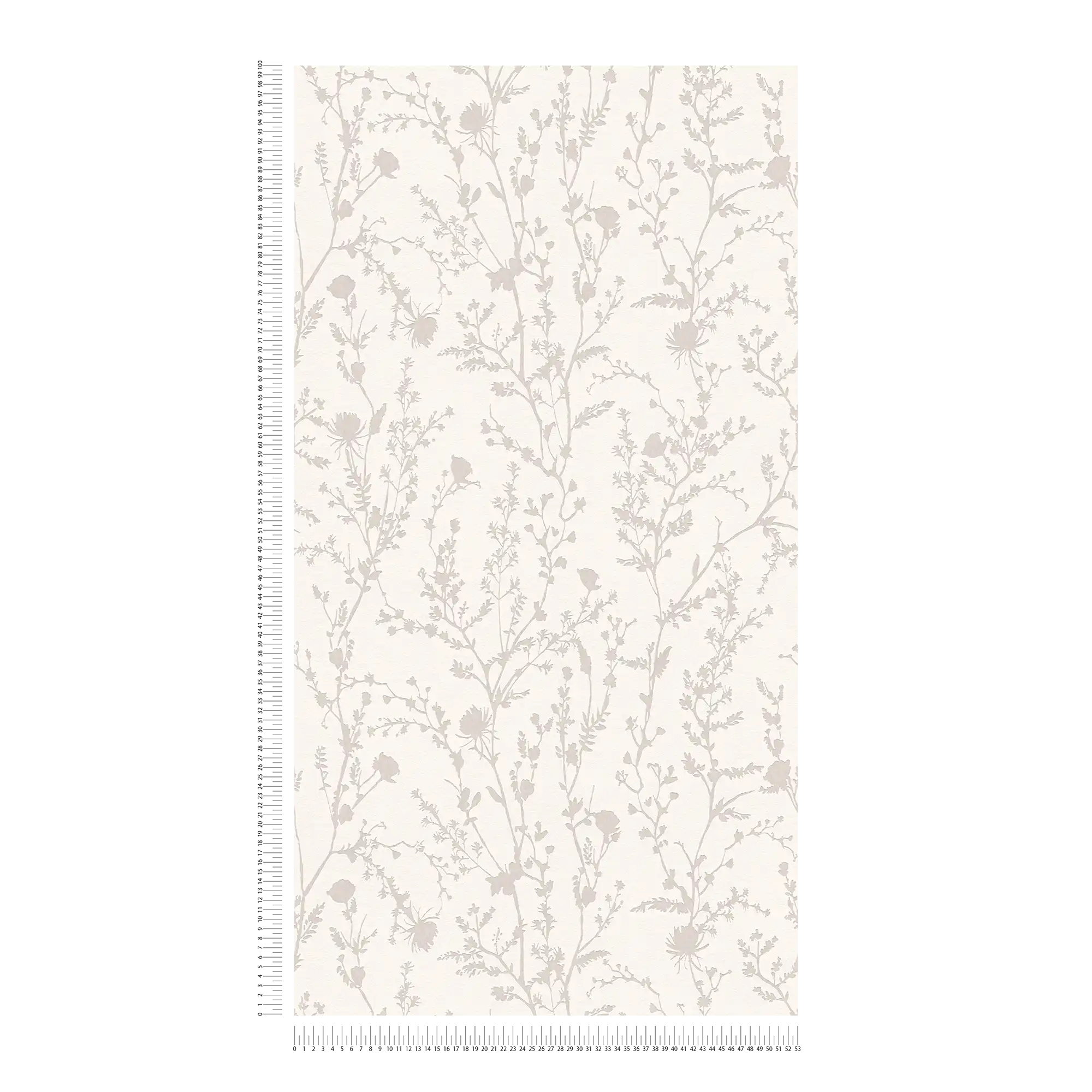             Carta da parati non tessuta con motivi floreali ed erbe morbide - bianco, grigio
        