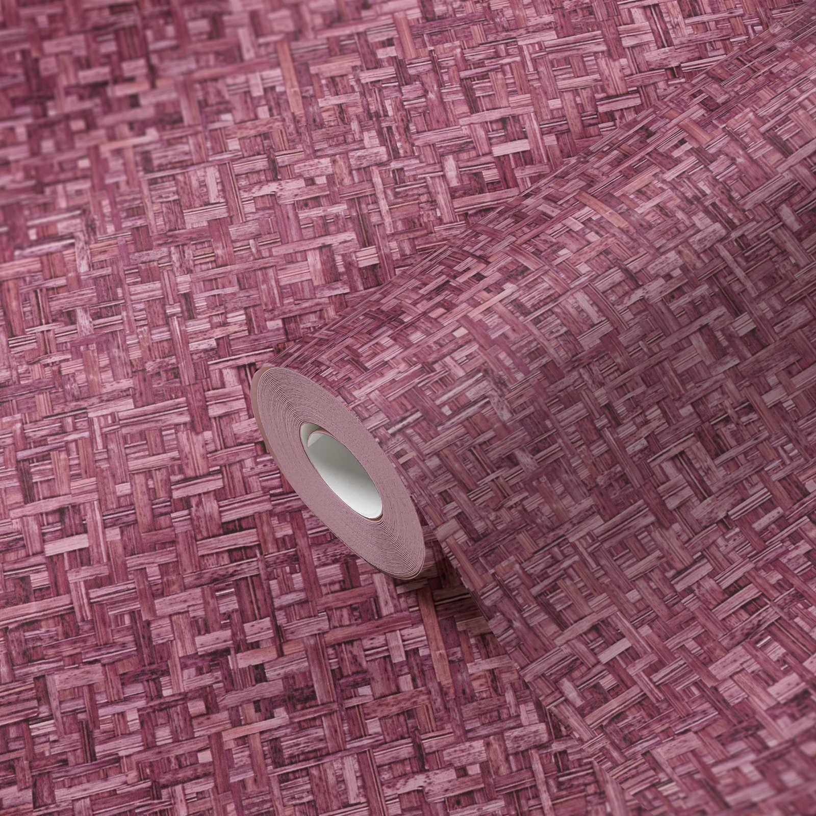             Papel pintado no tejido púrpura con diseño trenzado y estructura - rosa, rojo
        
