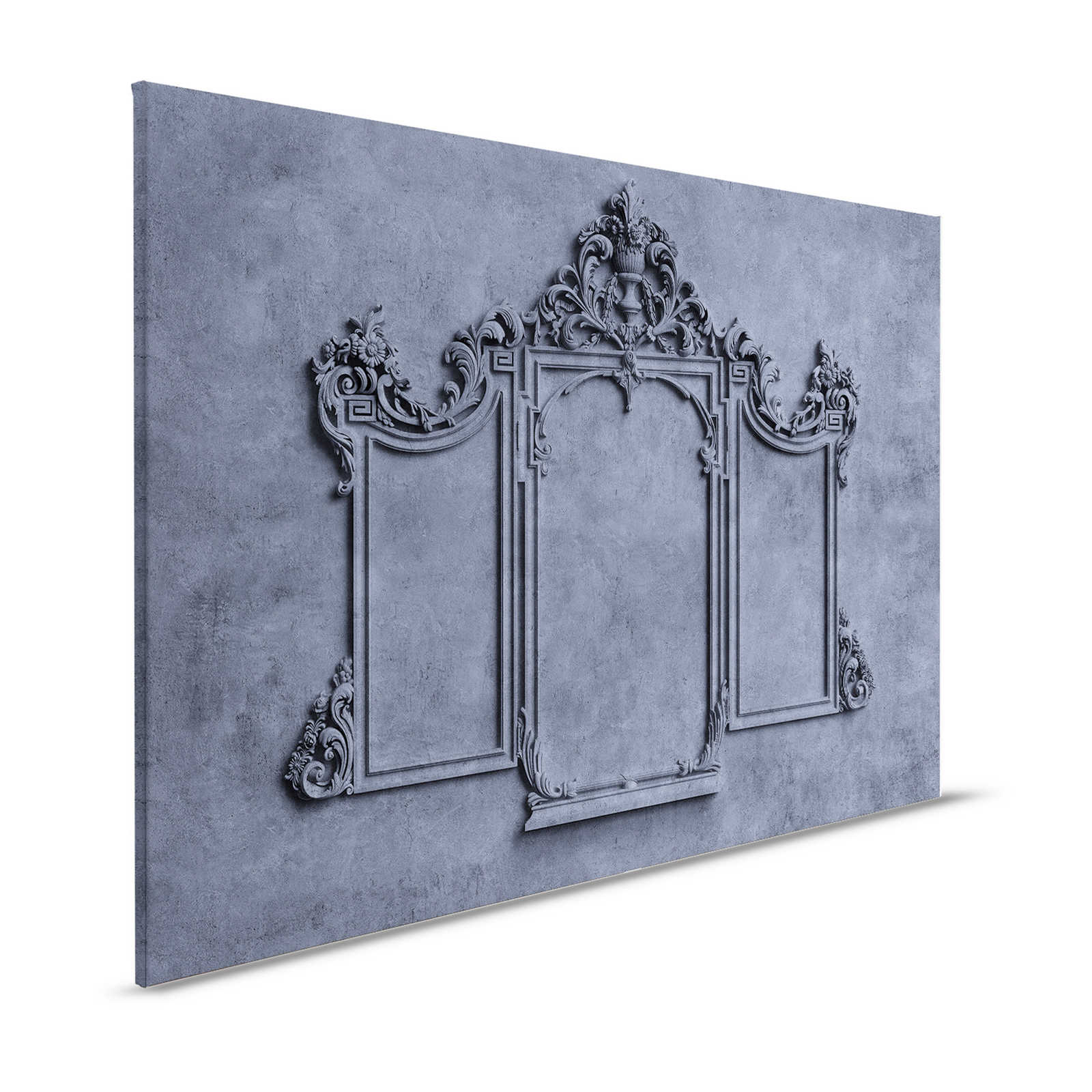 Lyon 3 - Canvas painting 3D stucco picture frame & plaster look in blue - 1.20 m x 0.80 m
