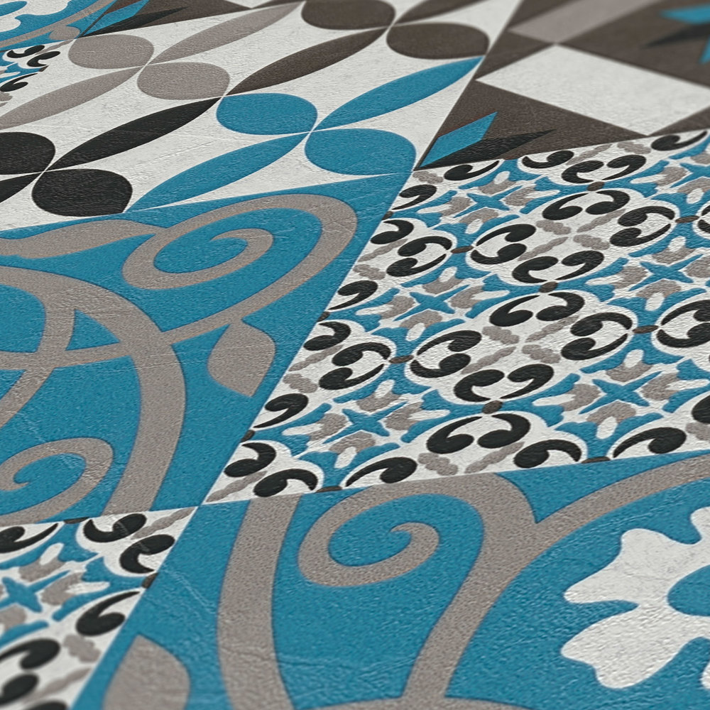             Papier peint intissé Carrelage mélange de motifs - noir, bleu, anthracite
        