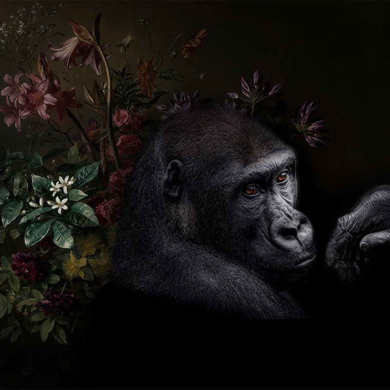         Photo wallpaper Gorilla Portrait with flowers - Walls by Patel
    