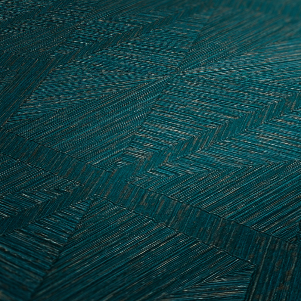             Vliesbehang petrolblauw met goudaccent en grafisch patroon - blauw, metallic
        