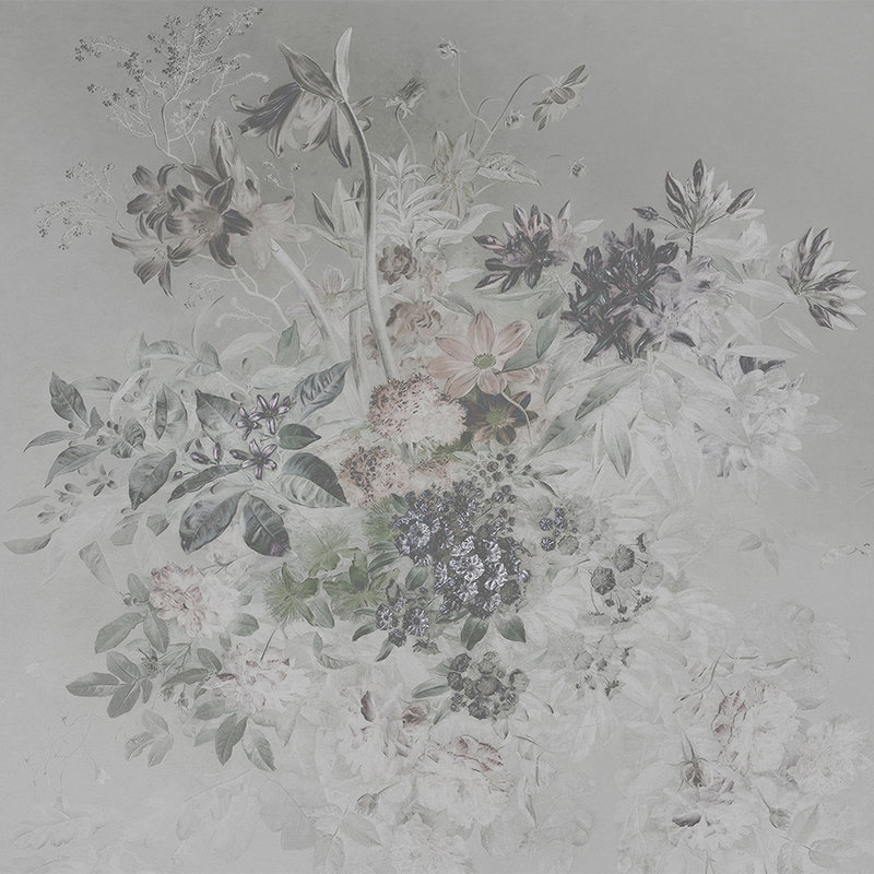 Papier peint romantique design floral - gris, blanc
