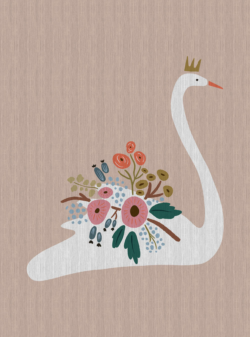             Up North 1 - photo wallpaper Scandinavian design swan & flowers
        