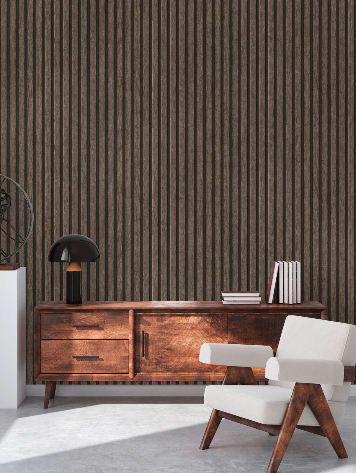             Wood panel wallpaper with fine structure - brown
        