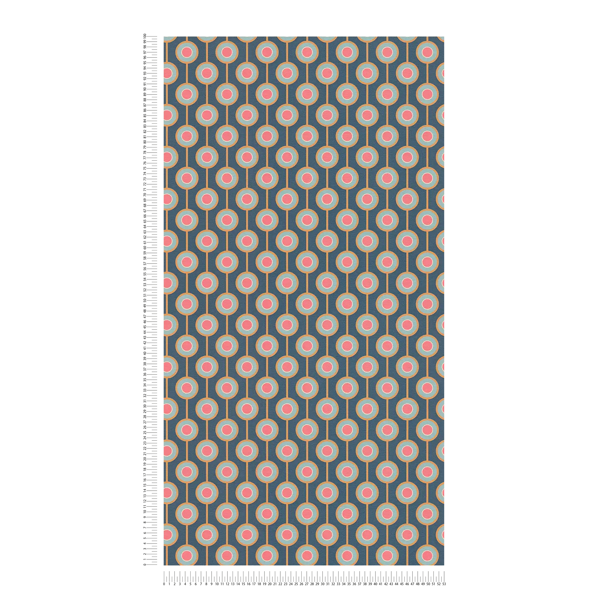             Retro wallpaper with light structure and circle pattern - blue, yellow, pink
        