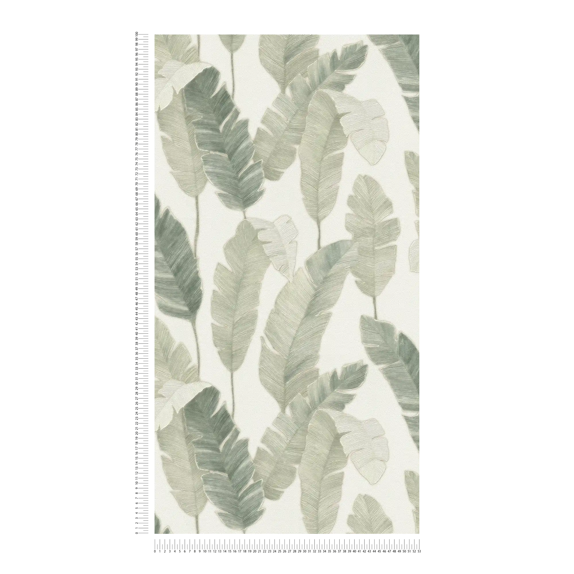             Carta da parati in tessuto non tessuto con foglie di palma in colore chiaro - bianco, verde, blu
        