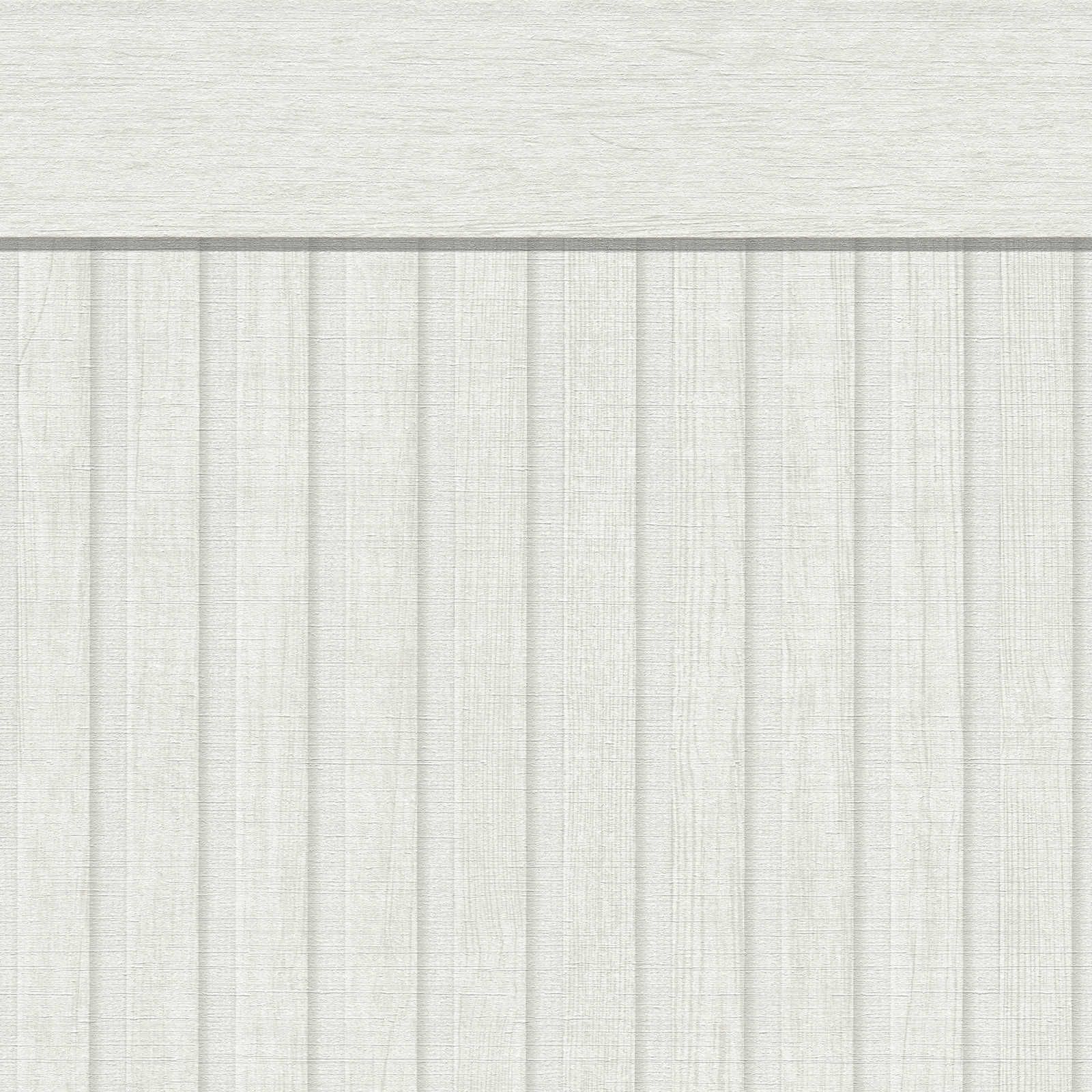 Panel mural no tejido con patrón de panel acústico realista de madera - blanco, gris
