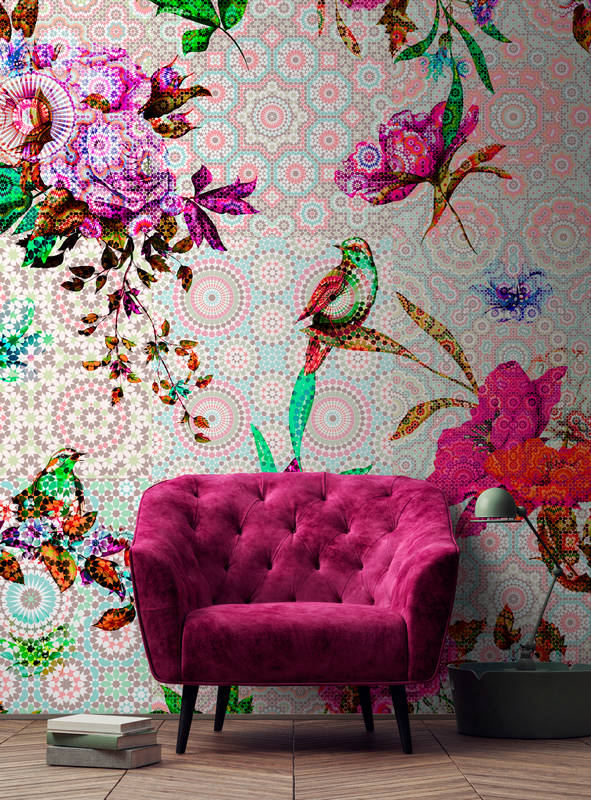             Papel pintado de diseño mosaico floral - Walls by Patel
        