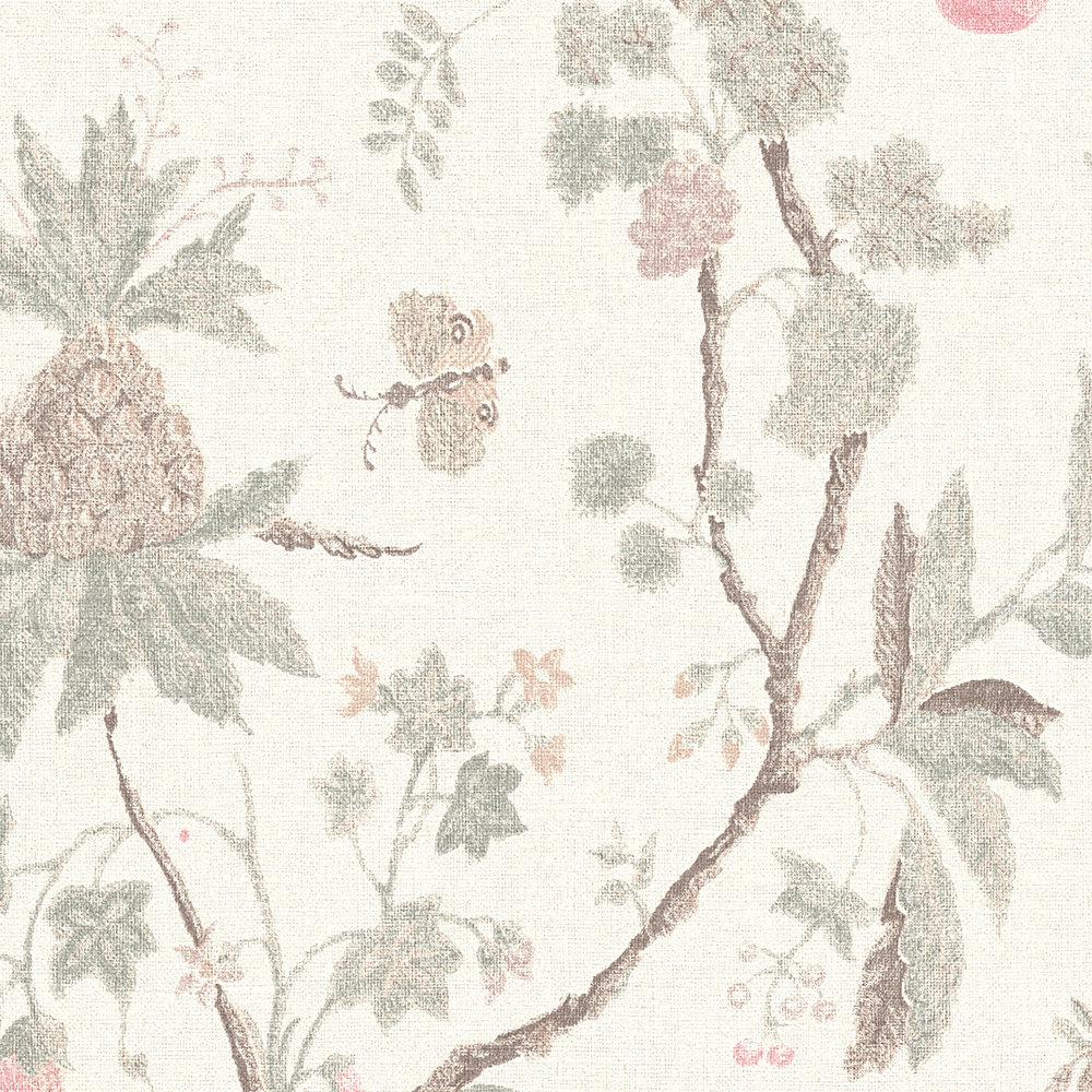             Vintage wallpaper with historical flowers design - beige
        
