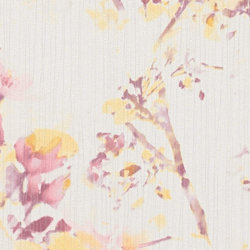             Carta da parati in tessuto non tessuto Flowers con motivo floreale - rosa, giallo
        