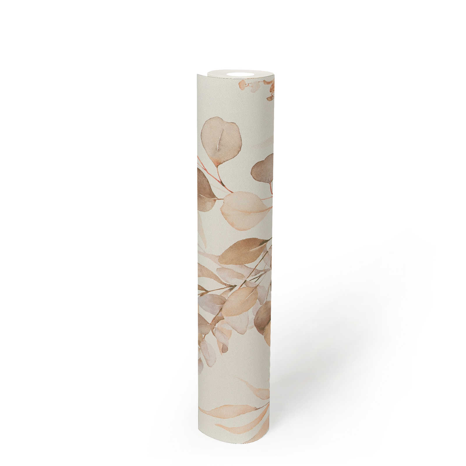             Papier peint intissé avec motif de feuilles aquarelles dans des tons chauds - crème, beige
        