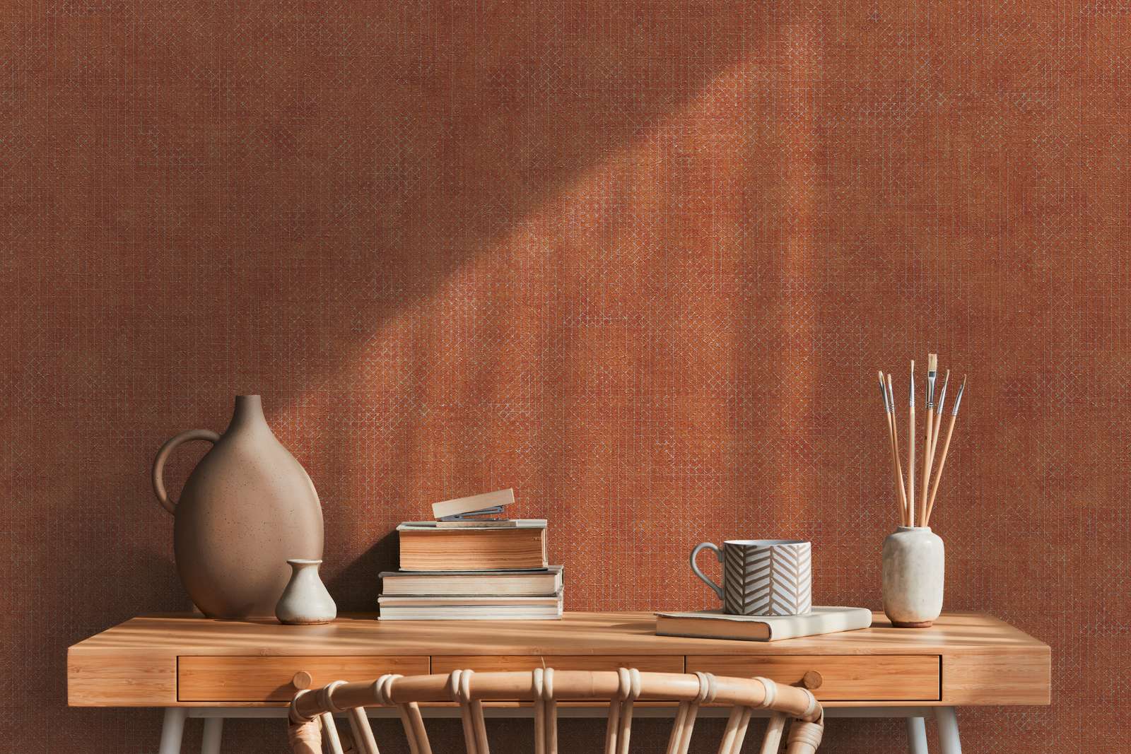             Brick red wallpaper with silver texture pattern - orange, red
        
