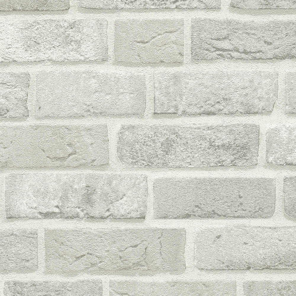             Papier peint gris imitation pierre Brique motif 3D - gris, blanc
        