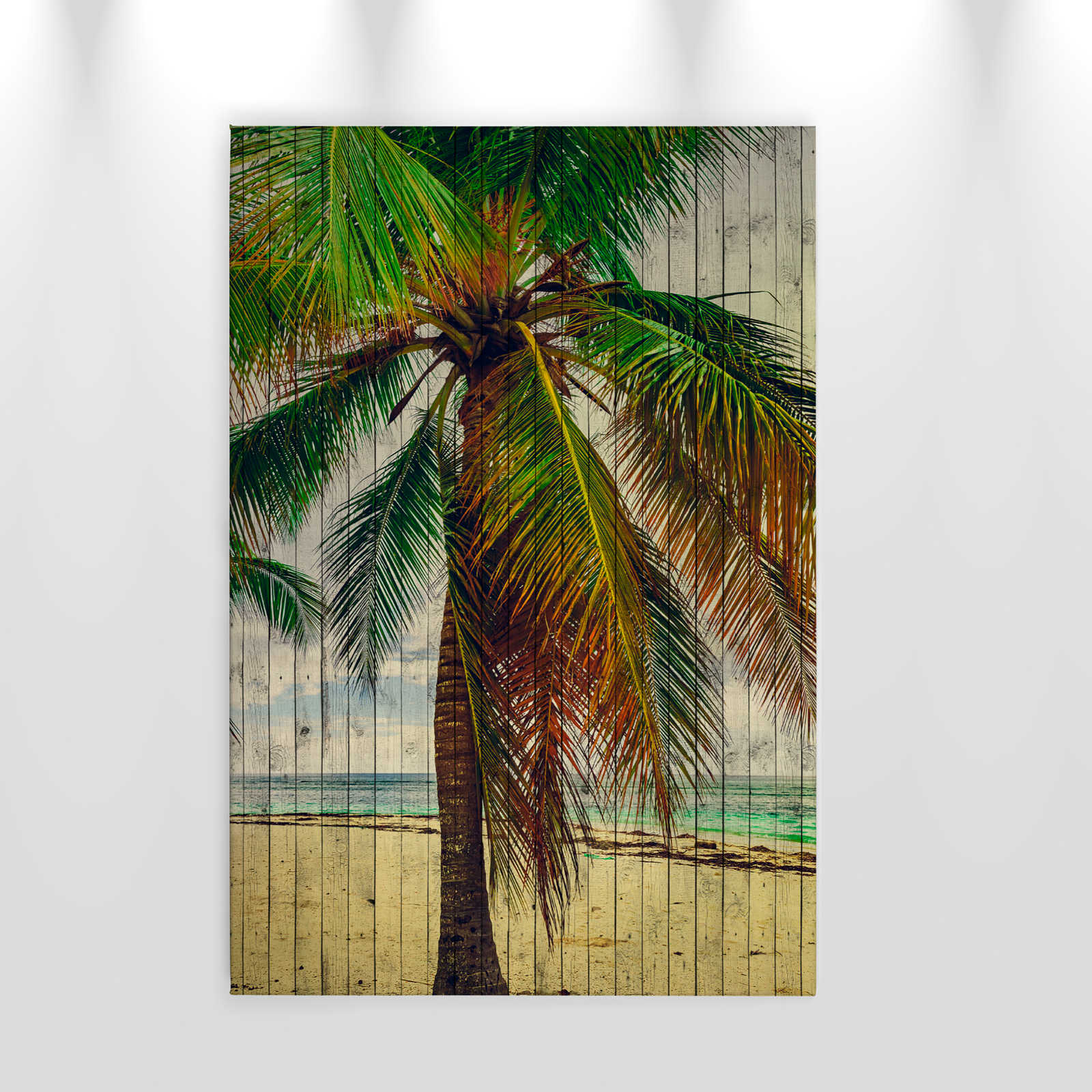             Tahiti 3 - Palm canvas schilderij met vakantiegevoel - houten paneel structuur - 0.60 m x 0.90 m
        