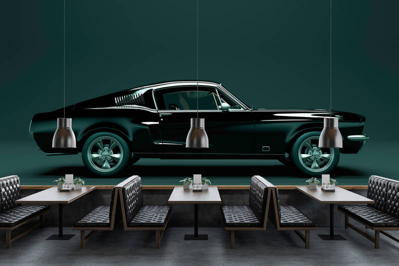             Mustang 1 - Digital behang, Mustang zijaanzicht, Vintage - Blauw, Zwart | Premium gladde fleece
        