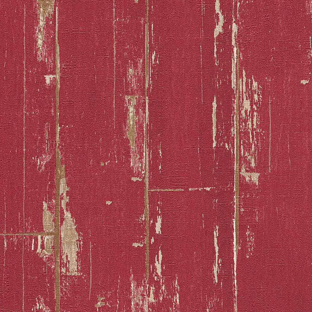             Carta da parati in legno con tavole, look vintage e look usato - rosso
        