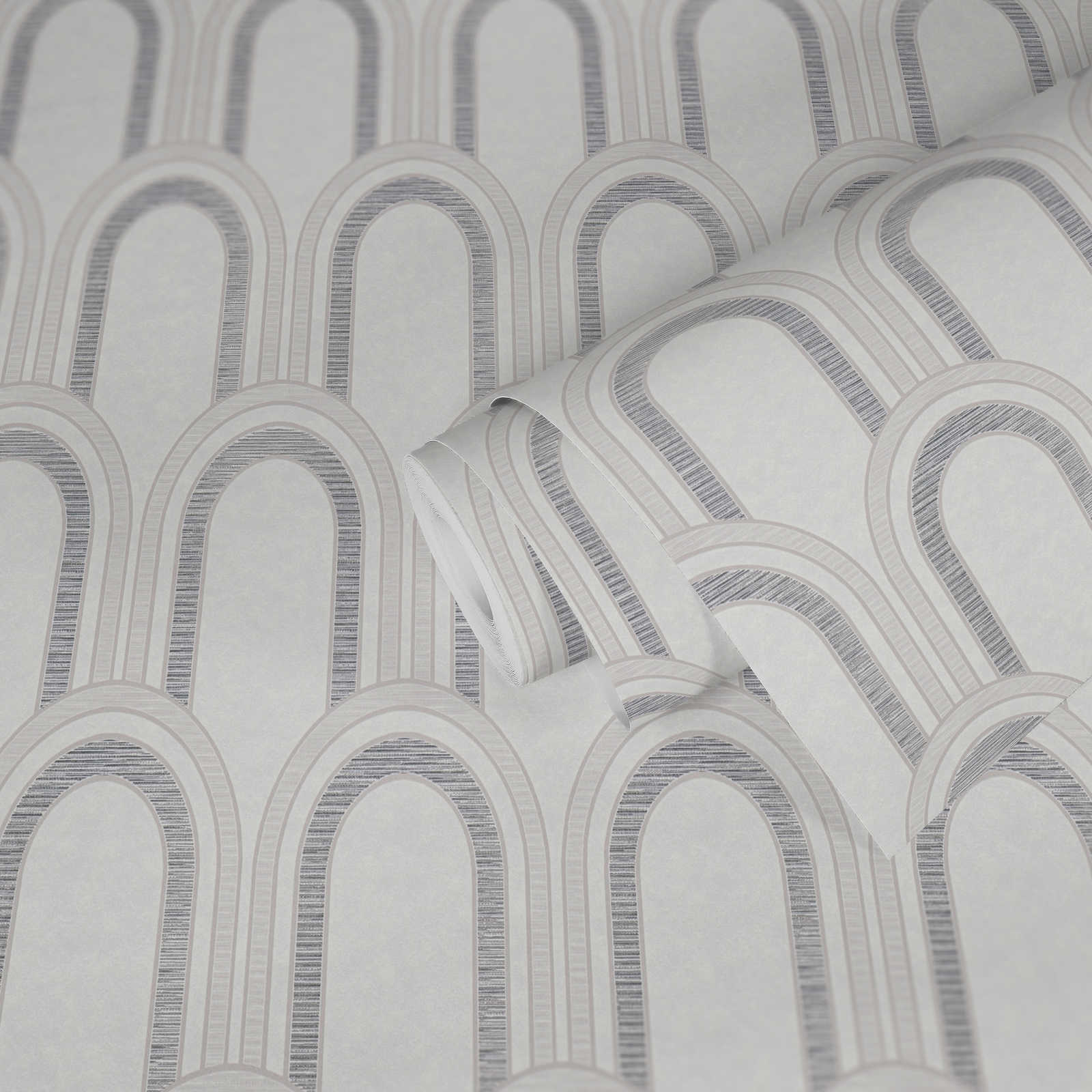             Vliesbehang in striklook met glanseffect - wit, grijs, zilver
        