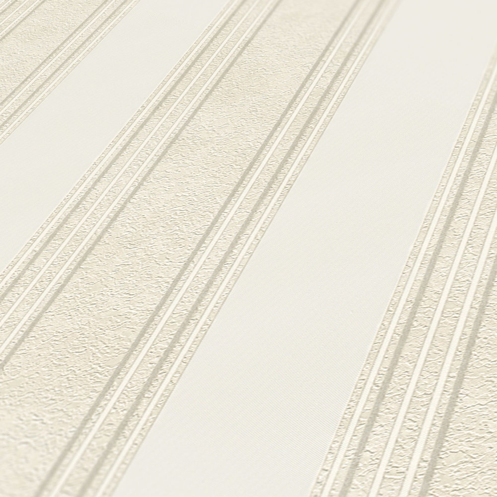             Papel pintado no tejido a rayas de estilo clásico - crema
        