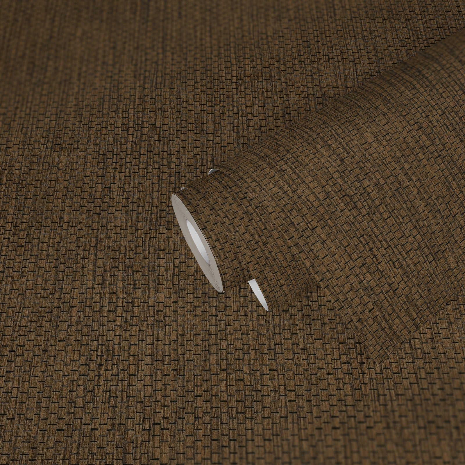             Wallpaper with raffia natural fabric pattern - Brown
        