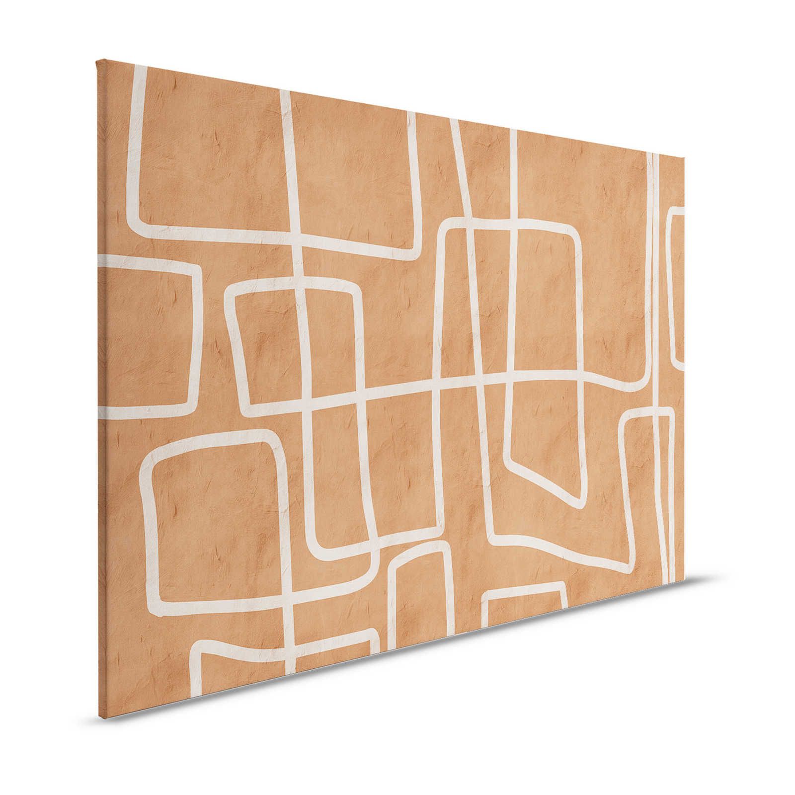 Serengeti 2 - Clay Wall Canvas Painting Terracotta with Ethno Line Pattern - 1.20 m x 0.80 m
