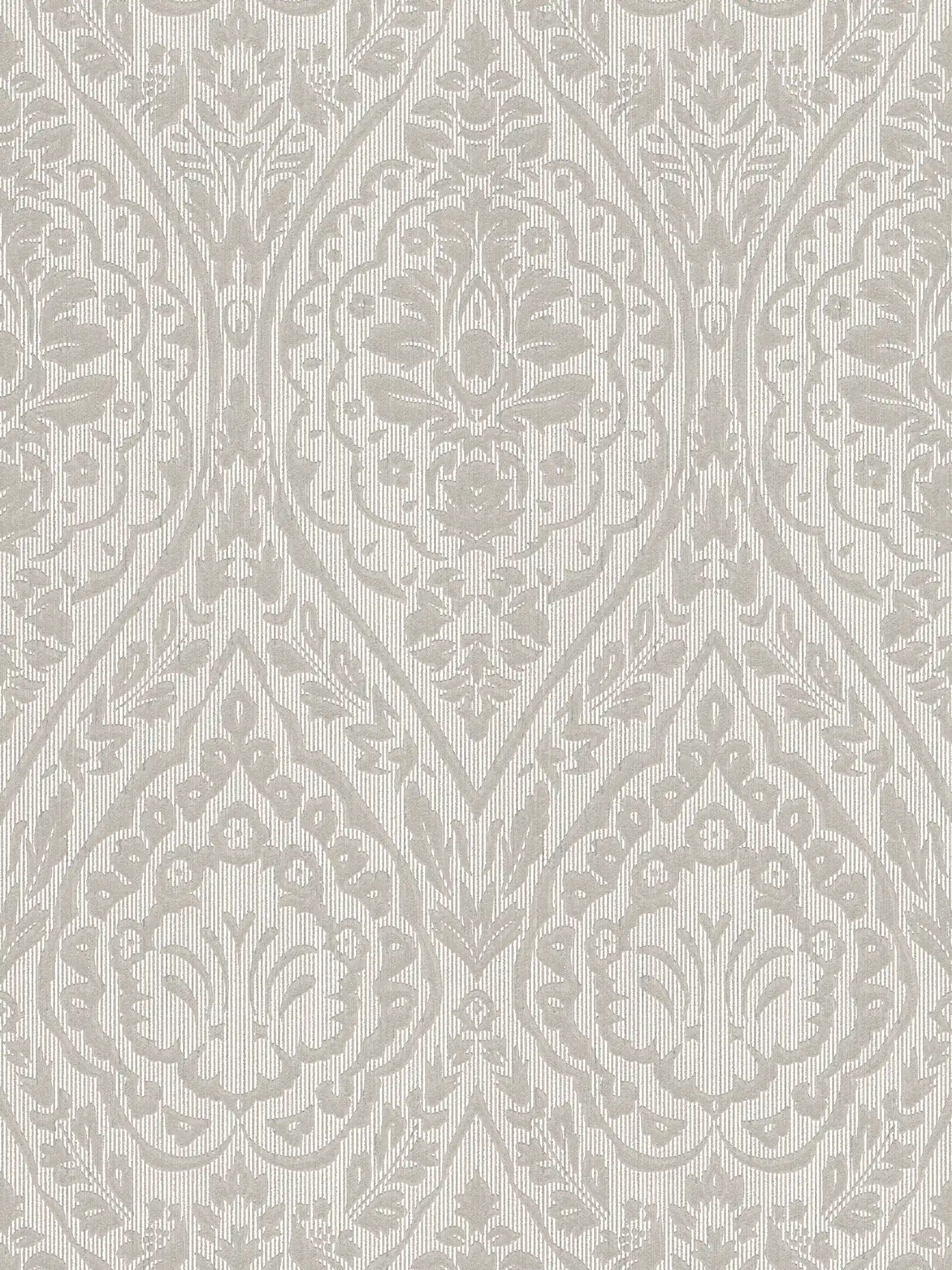 Colonial style non-woven wallpaper floral pattern & texture effect - cream
