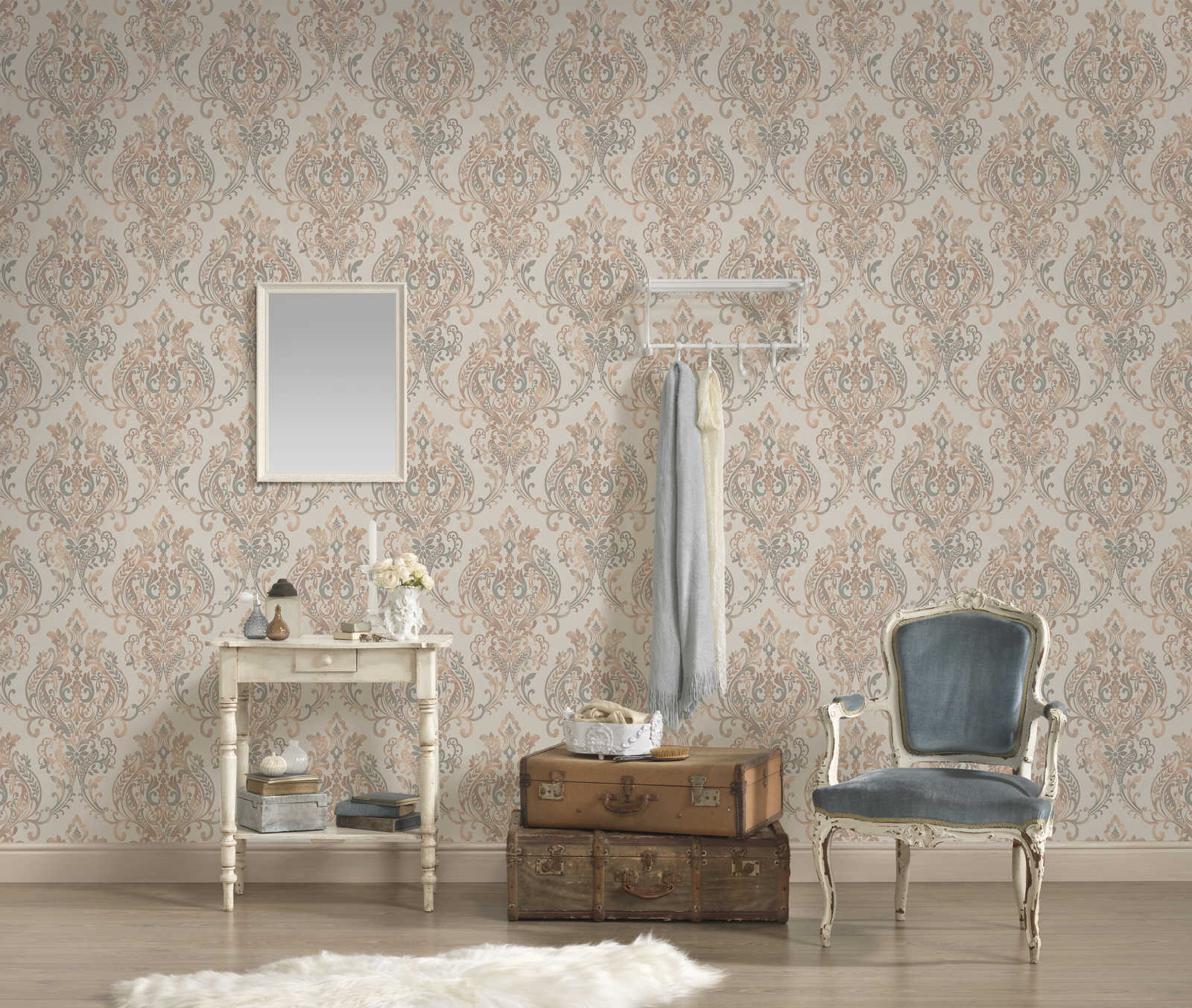             Self-adhesive wallpaper | ornament pattern with metallic effect - beige, cream
        