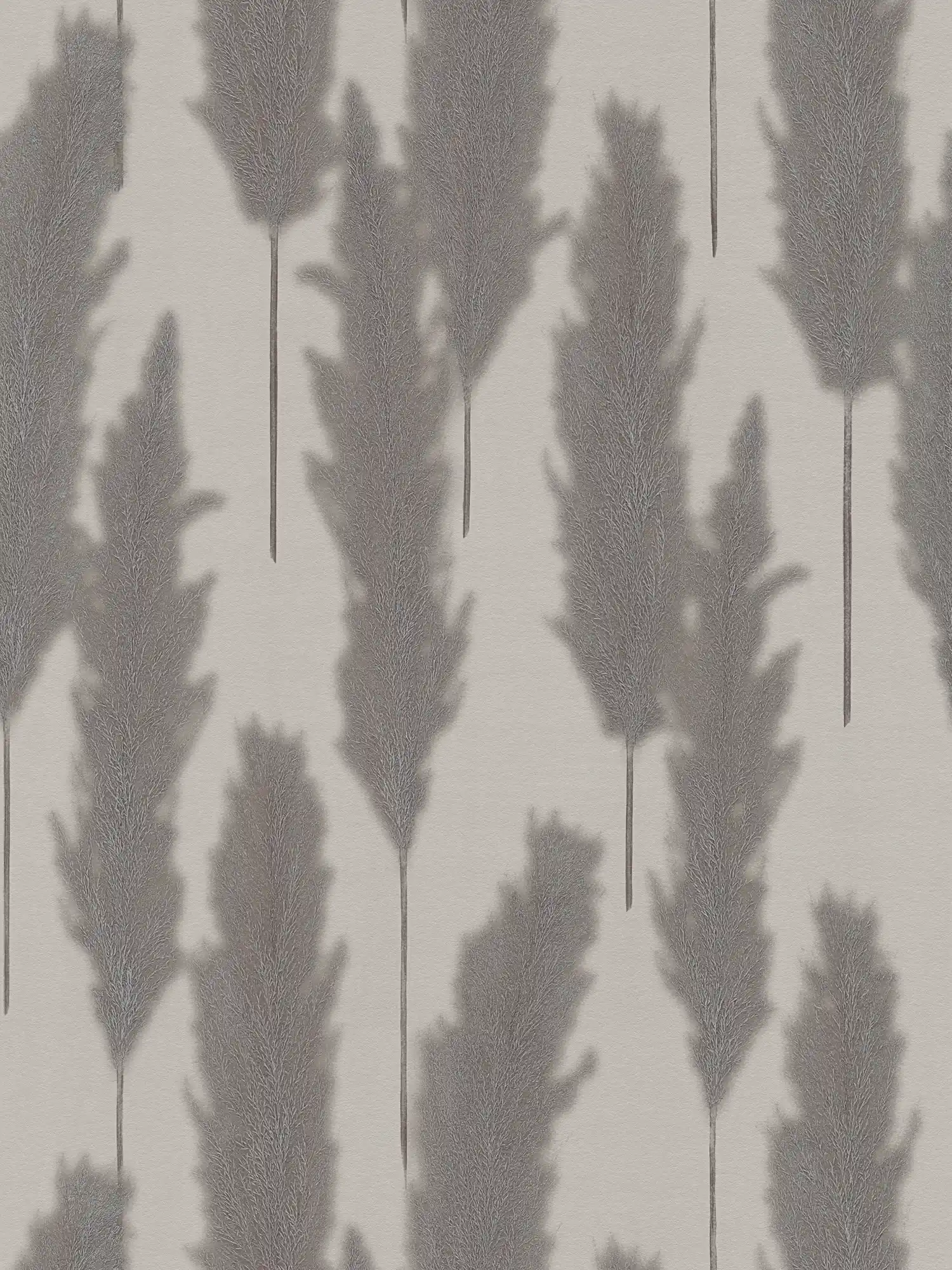 Papel pintado de diseño de la naturaleza con motivos de hierba de las pampas - gris, blanco
