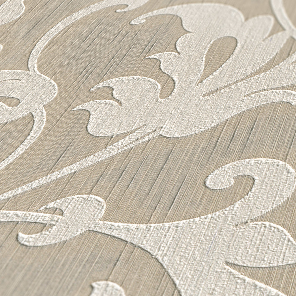             papier peint en papier textile avec ornements en relief - beige, argenté
        
