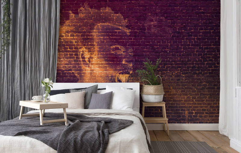             Papier peint panoramique imitation mur pour chambre d'adolescent - violet, orange, jaune
        