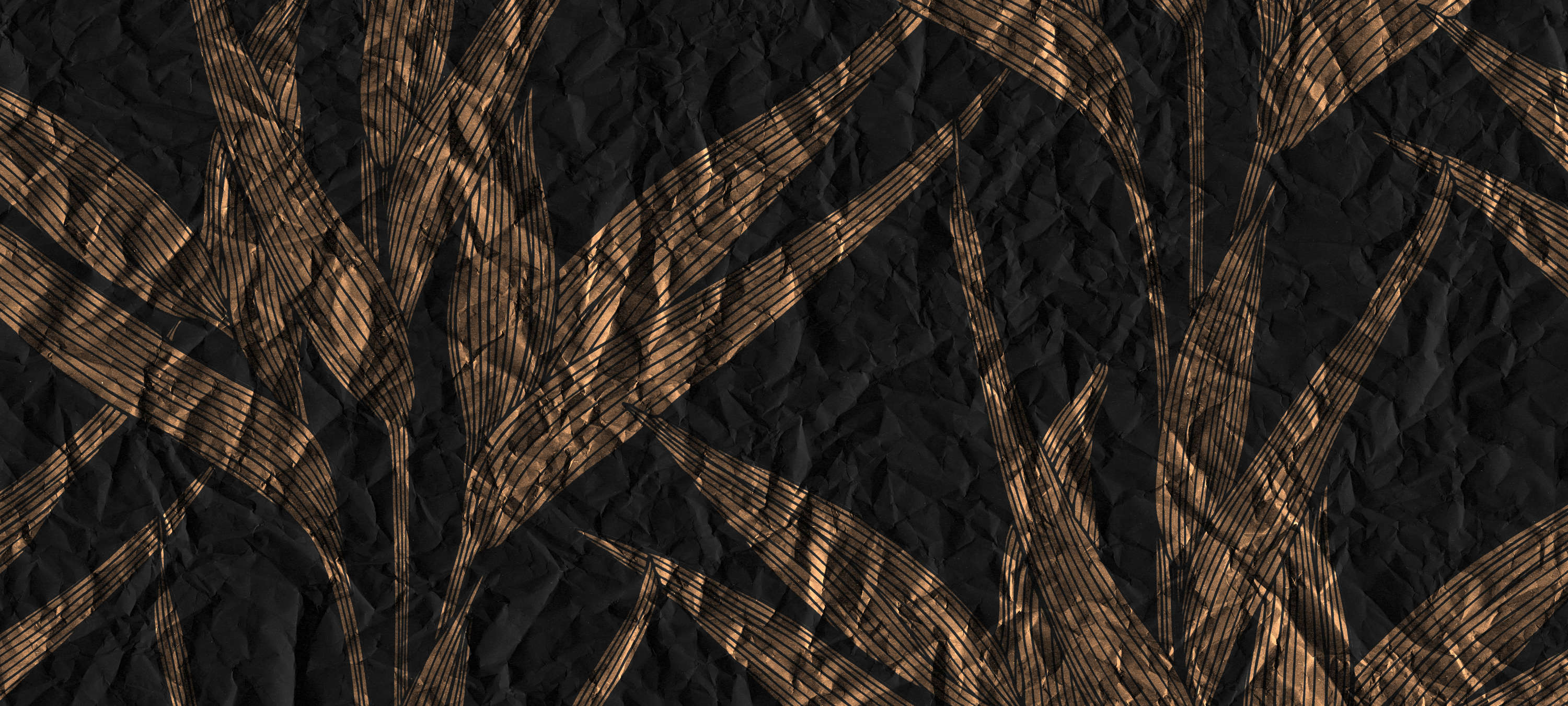             Papier peint foncé avec motif de feuilles et aspect papier - marron, noir
        