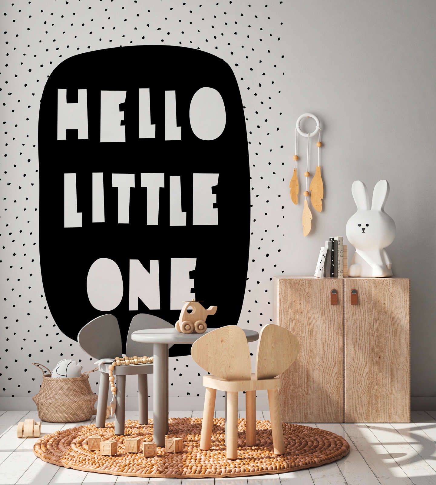             Fotomural para habitación infantil con inscripción "Hello Little One" - Material sin tejer liso y ligeramente brillante
        