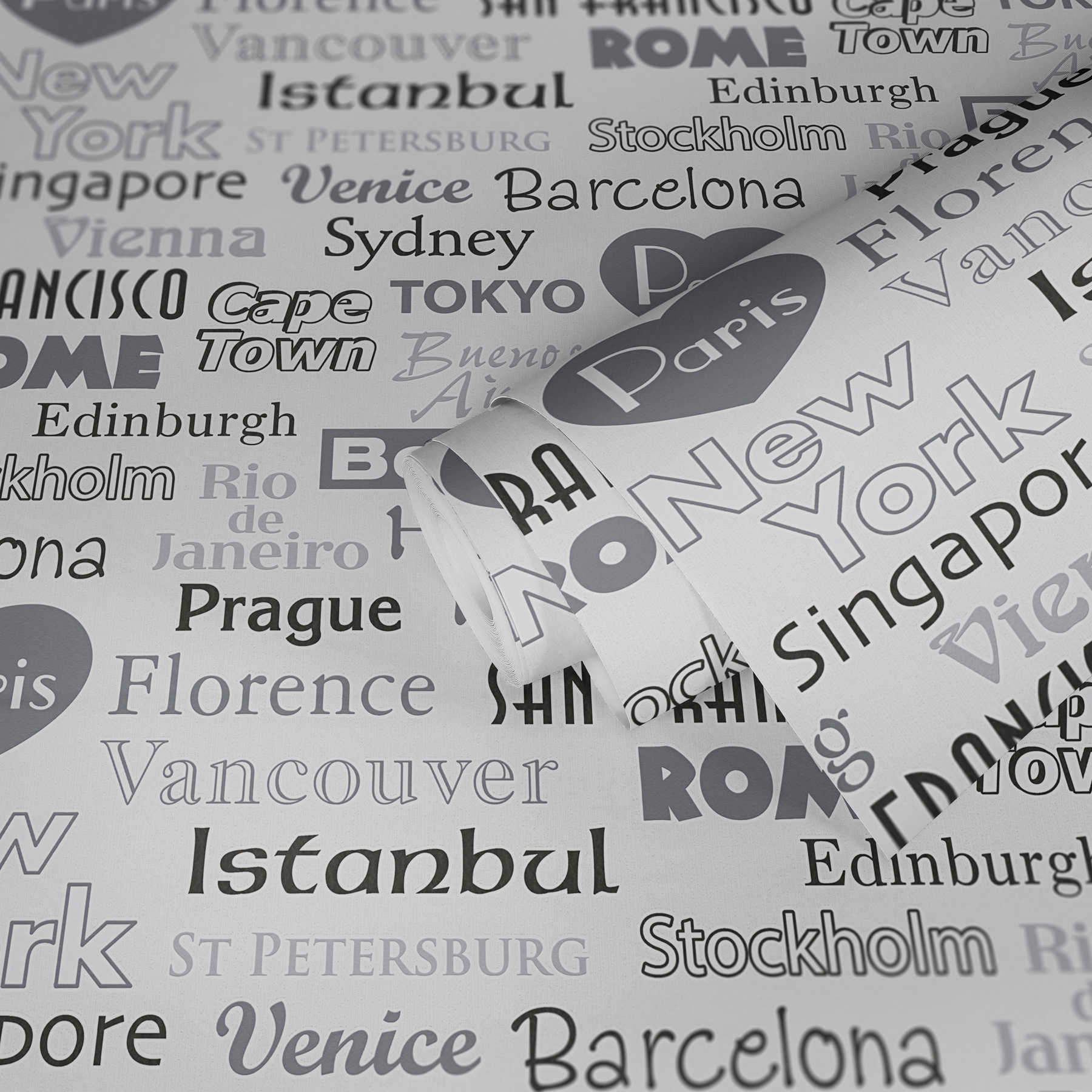             Papier peint intissé Villes, typographie & destinations - gris, marron, blanc
        