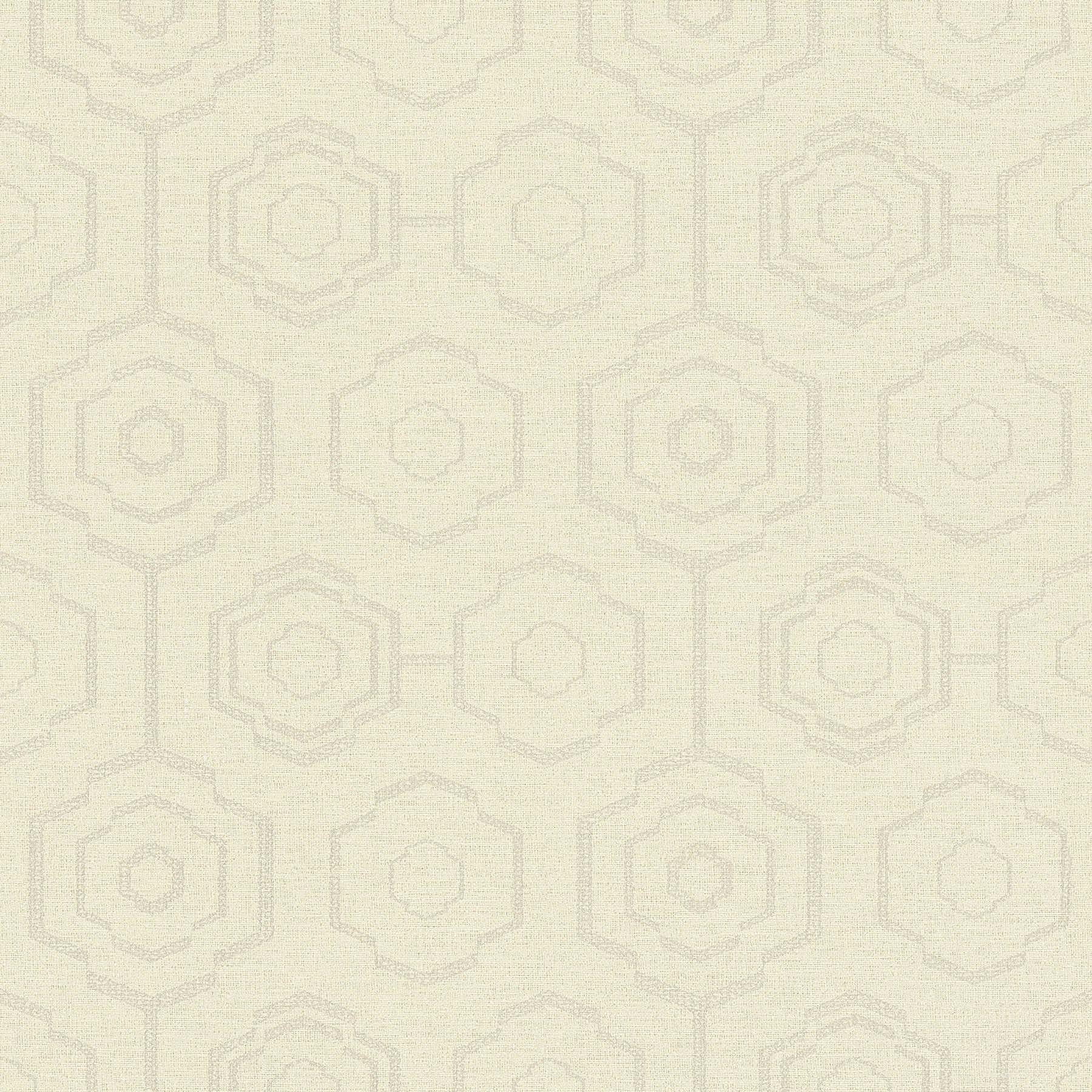 Papel pintado de aspecto textil con diseño geométrico y efecto brillante - crema, gris, beige
