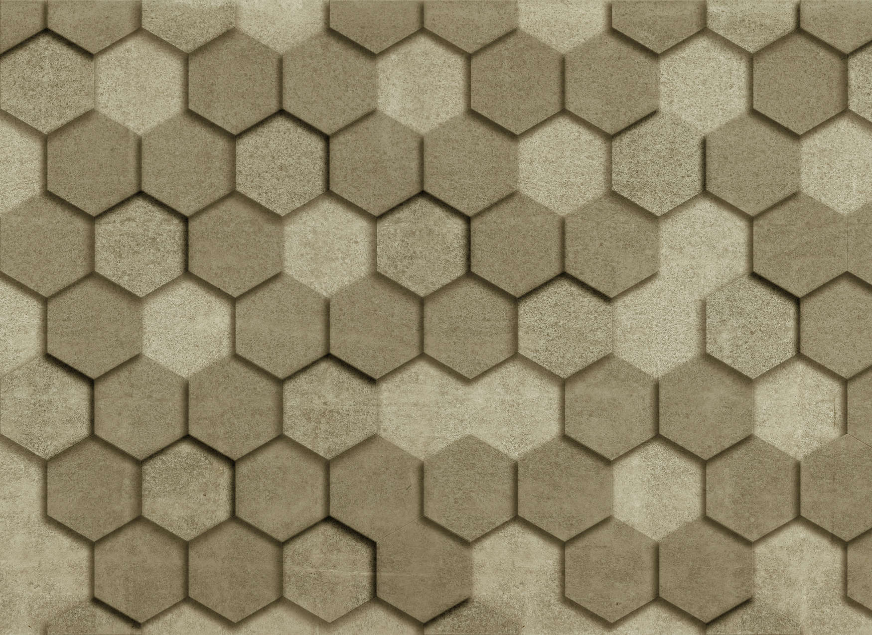             Digital behang met geometrische tegels hexagonale 3D look - goud
        