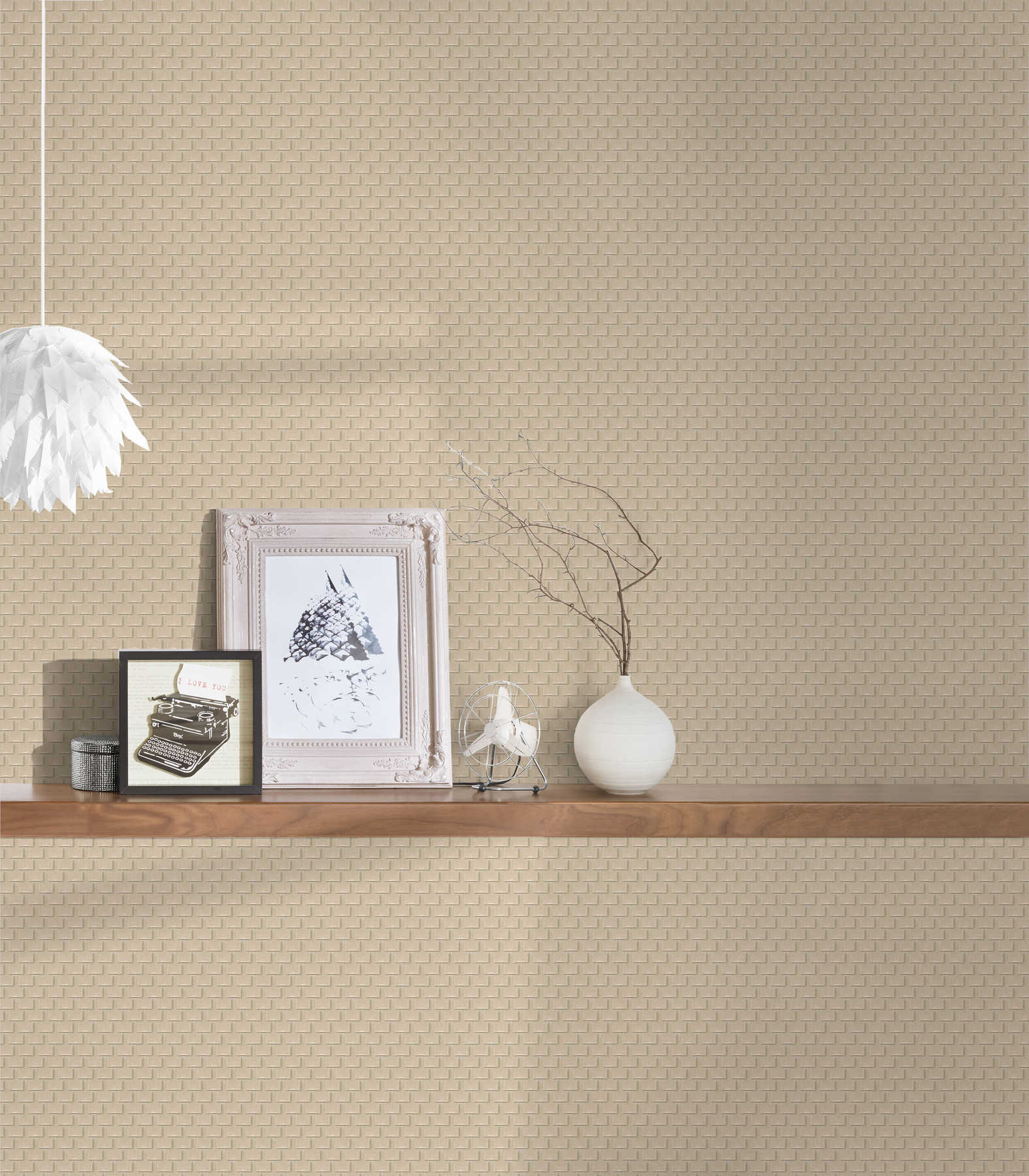             Patterned wallpaper with facet design and 3D effect - beige, bronze
        