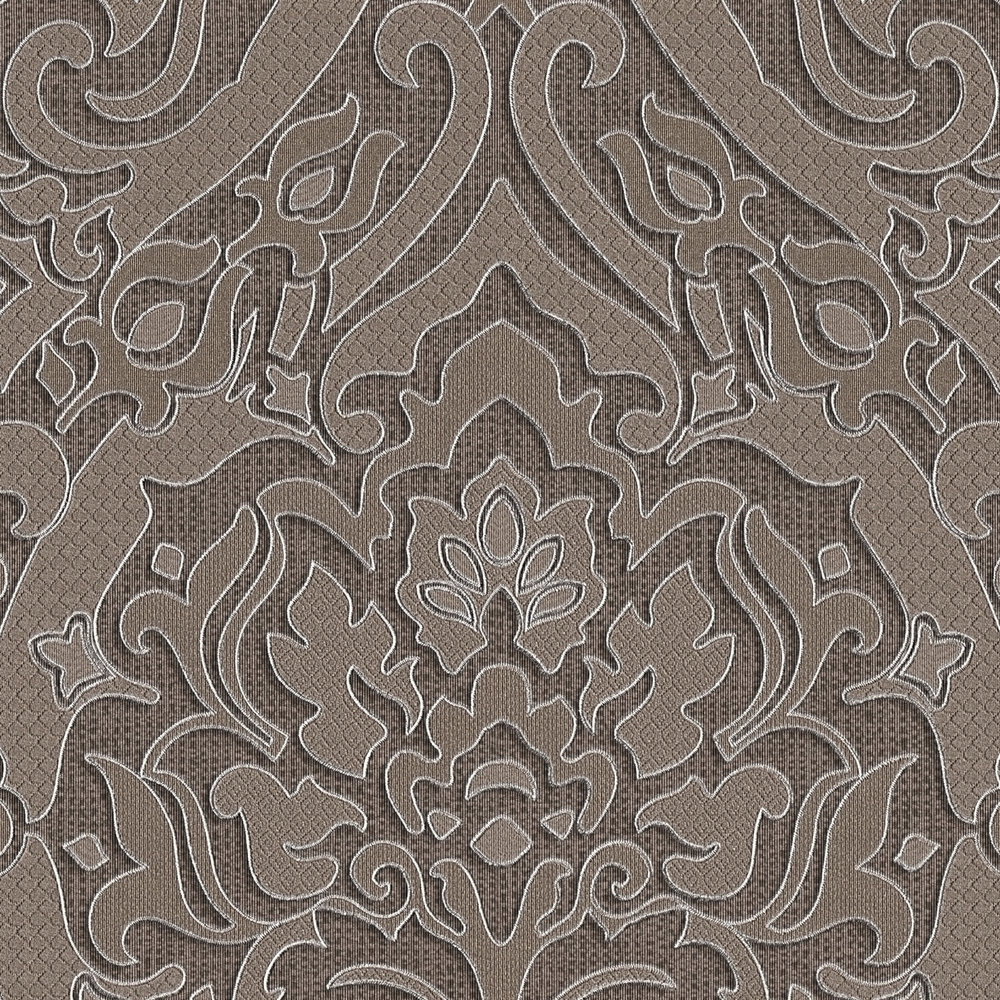             Ornament wallpaper with 3D design & texture pattern - Brown, Metallic
        